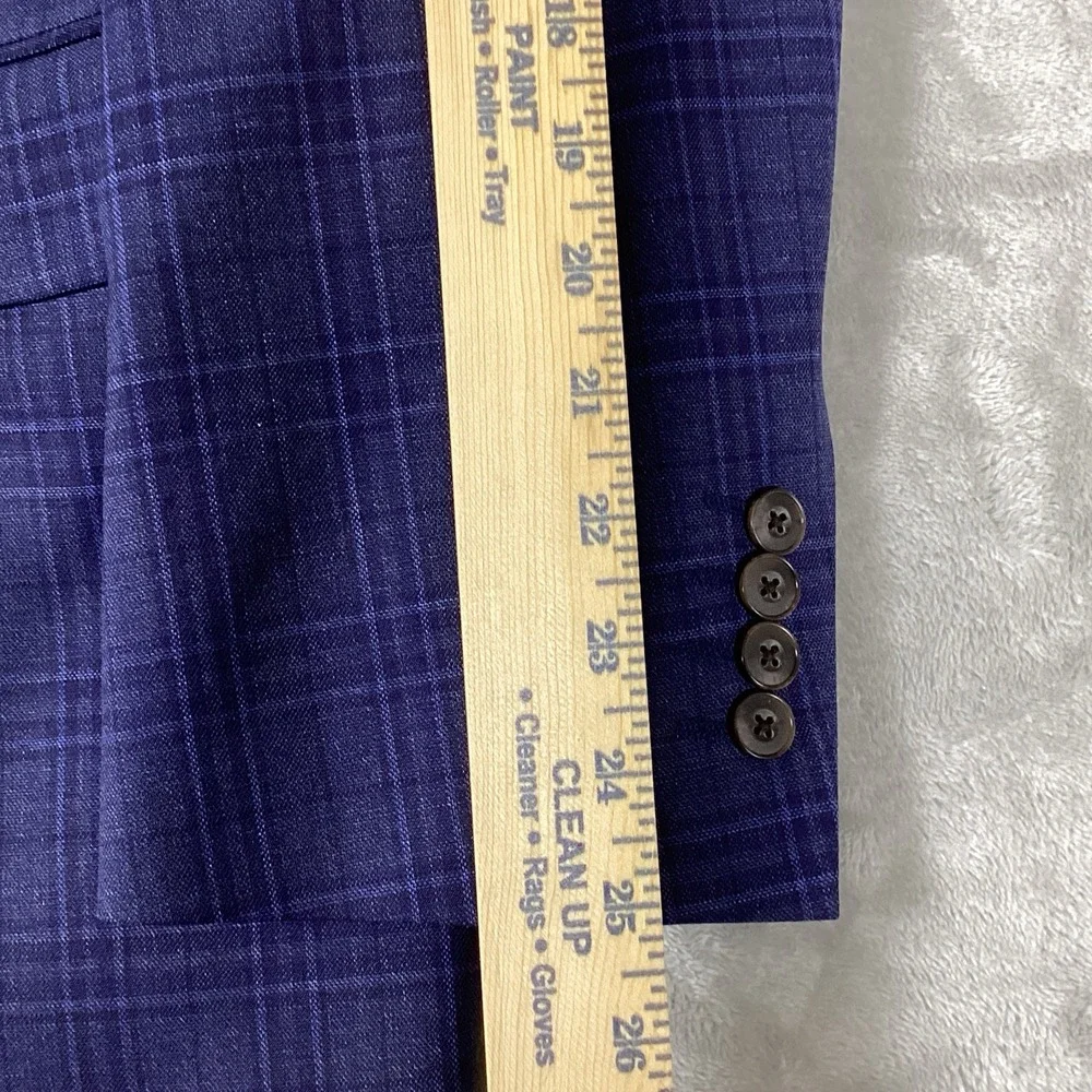 Stafford Mens Blue Plaid Sport Coat 46R Wool Blend Classic Fit Blazer Preppy